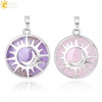 CSJA Sun amp; Moon Pendant Reiki Healing Natural Stone Purple White Crystal Quartz Beads for Jewelry Making Necklace Women Men F336