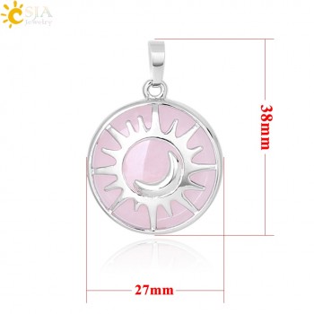 CSJA Sun amp; Moon Pendant Reiki Healing Natural Stone Purple White Crystal Quartz Beads for Jewelry Making Necklace Women Men F336