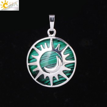 CSJA Sun amp; Moon Pendant Reiki Healing Natural Stone Purple White Crystal Quartz Beads for Jewelry Making Necklace Women Men F336