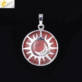 CSJA Sun amp; Moon Pendant Reiki Healing Natural Stone Purple White Crystal Quartz Beads for Jewelry Making Necklace Women Men F336