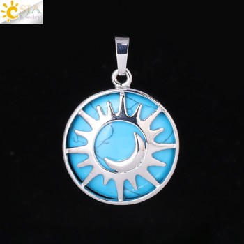 CSJA Sun amp; Moon Pendant Reiki Healing Natural Stone Purple White Crystal Quartz Beads for Jewelry Making Necklace Women Men F336