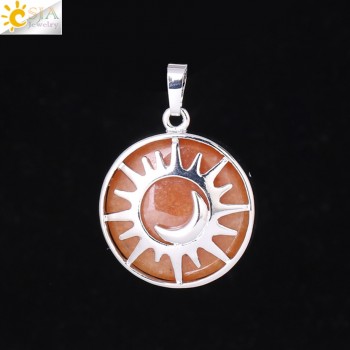 CSJA Sun amp; Moon Pendant Reiki Healing Natural Stone Purple White Crystal Quartz Beads for Jewelry Making Necklace Women Men F336