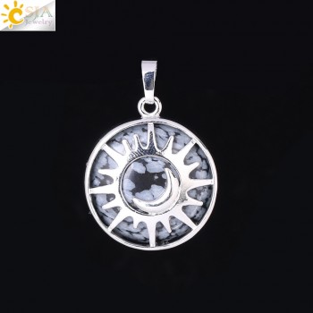 CSJA Sun amp; Moon Pendant Reiki Healing Natural Stone Purple White Crystal Quartz Beads for Jewelry Making Necklace Women Men F336