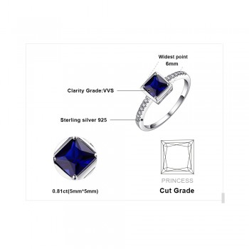 JewelryPalace Square 0.9ct Created Blue Sapphire Solitaire Ring 925 Sterling Silver Ring For Women New Vintage Jewelry