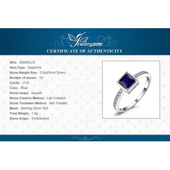JewelryPalace Square 0.9ct Created Blue Sapphire Solitaire Ring 925 Sterling Silver Ring For Women New Vintage Jewelry