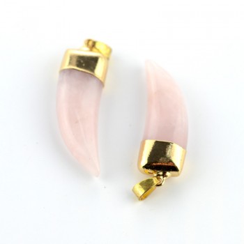 Natural Stone Pendant Rose Crystal Pink Quartz Agata Lapis Lazuli Opal Moonstone DIY Horn Stone Pendants 13*40mm