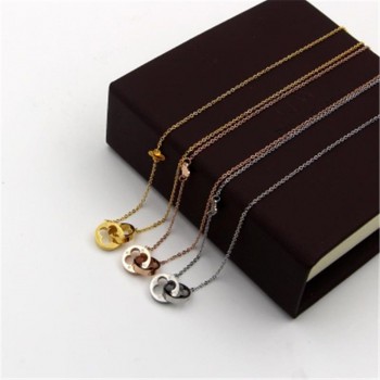 Women Jewelry Two Circle Double Buckle Necklace Hollow Clover Pendant Necklace Female Stainless Steel Gold Clavicle K0024