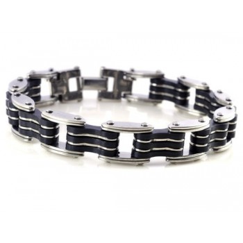 AOMU Men Silver Stainless Steel Link Chain Bracelets amp; Bangles Mens Cuff  Wristband Biker Motorcycle Black Silicone Bracelet