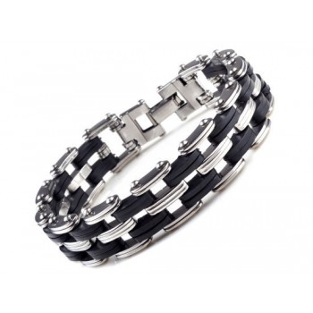 AOMU Men Silver Stainless Steel Link Chain Bracelets amp; Bangles Mens Cuff  Wristband Biker Motorcycle Black Silicone Bracelet