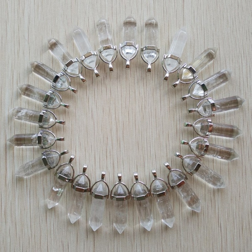 Wholesale 24pcs/lot 2018 trendy natural crystal pillar shape point Chakra charms pendants for jewelry making free shipping