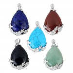 2018 Fashion Jewelry Natural Stone Pendant Water Drop Crystal Pillar Plated Silver Flower Charm Pendants Opal Quartz DIY Pendant