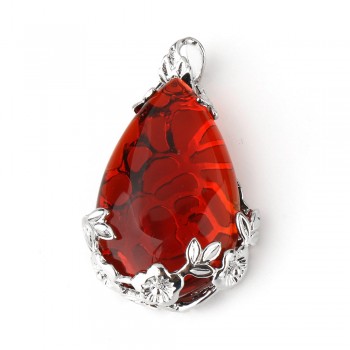 2018 Fashion Jewelry Natural Stone Pendant Water Drop Crystal Pillar Plated Silver Flower Charm Pendants Opal Quartz DIY Pendant