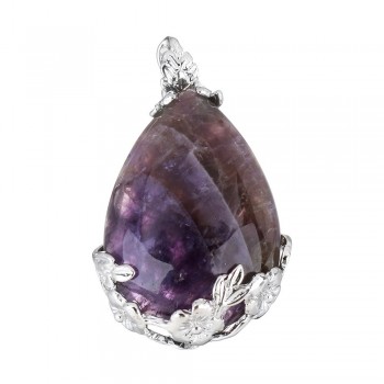 2018 Fashion Jewelry Natural Stone Pendant Water Drop Crystal Pillar Plated Silver Flower Charm Pendants Opal Quartz DIY Pendant