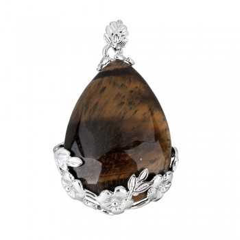 2018 Fashion Jewelry Natural Stone Pendant Water Drop Crystal Pillar Plated Silver Flower Charm Pendants Opal Quartz DIY Pendant
