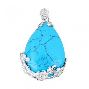 2018 Fashion Jewelry Natural Stone Pendant Water Drop Crystal Pillar Plated Silver Flower Charm Pendants Opal Quartz DIY Pendant