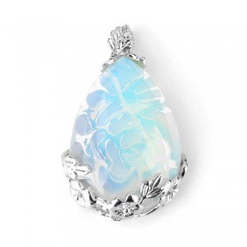 2018 Fashion Jewelry Natural Stone Pendant Water Drop Crystal Pillar Plated Silver Flower Charm Pendants Opal Quartz DIY Pendant