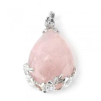 2018 Fashion Jewelry Natural Stone Pendant Water Drop Crystal Pillar Plated Silver Flower Charm Pendants Opal Quartz DIY Pendant