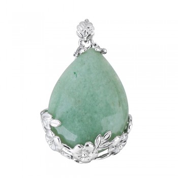 2018 Fashion Jewelry Natural Stone Pendant Water Drop Crystal Pillar Plated Silver Flower Charm Pendants Opal Quartz DIY Pendant