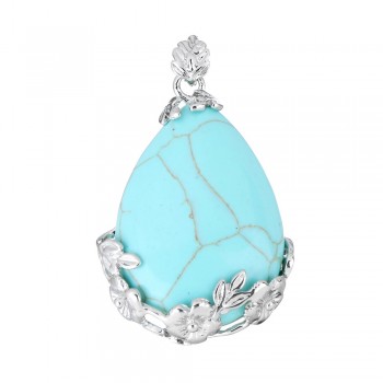 2018 Fashion Jewelry Natural Stone Pendant Water Drop Crystal Pillar Plated Silver Flower Charm Pendants Opal Quartz DIY Pendant