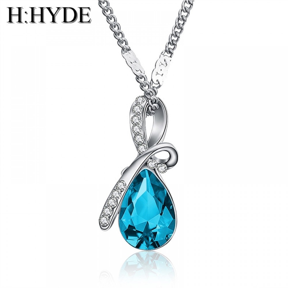 H:HYDE Classic Water Drop Design AAA Austrian Cubic Pendant Necklace Silver Chain Necklace amp; Pendant for Women Fashion Jewelry