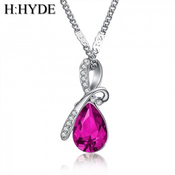 H:HYDE Classic Water Drop Design AAA Austrian Cubic Pendant Necklace Silver Chain Necklace amp; Pendant for Women Fashion Jewelry