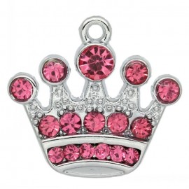 Doreen Box hot- Charm Pendants Crown Silver Tone W/Pink Rhinestone 20x21mm,5PCs (B29101)
