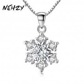 NEHZY New ladies fashion crystal snowflake necklace pendant simple temperament retro high quality cute flower silver jewelry
