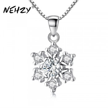 NEHZY New ladies fashion crystal snowflake necklace pendant simple temperament retro high quality cute flower silver jewelry