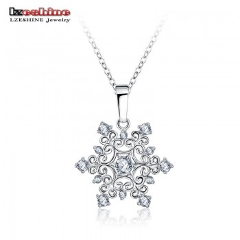 LZESHINE Snowflake Zirconia Pendant Rose Gold Color Party Gift Wholesale Jewellery Women Necklace Gift Jewelry CNL0215-B