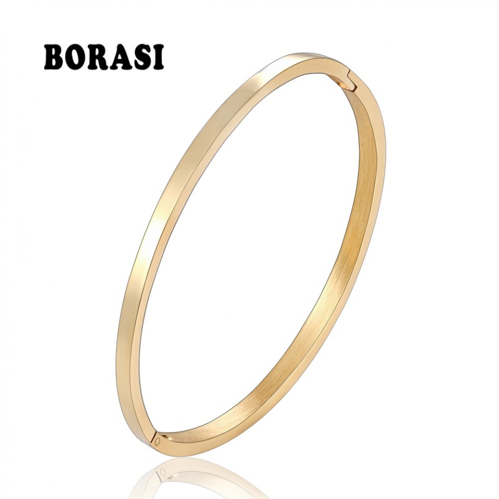 BOBASI New Stainless Steel Round Banglesamp; Bangles Three Colors Trendy Charm Bracelets Jewelry For Women Love Wedding Brand Gifts