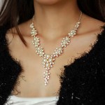 Womens Brilliant Crystal Pearl Necklace Charms Pendant Chain Necklace