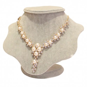 Womens Brilliant Crystal Pearl Necklace Charms Pendant Chain Necklace