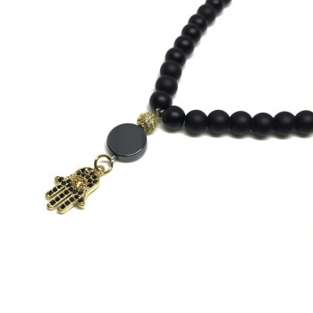 IRBACOO 2019 New Fashion Men Women Hamsa Hand With Champagne CZ Pendant Necklace Diy Round Charm Beaded Chain Necklace