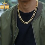 THE BLING KING Miami Cuban Link Chain Necklace 13mm Full Bling Bling Iced Out Rhinestones Gold Color Fashion Jewelry Necklace