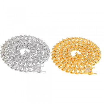 THE BLING KING Miami Cuban Link Chain Necklace 13mm Full Bling Bling Iced Out Rhinestones Gold Color Fashion Jewelry Necklace