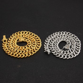 THE BLING KING Miami Cuban Link Chain Necklace 13mm Full Bling Bling Iced Out Rhinestones Gold Color Fashion Jewelry Necklace