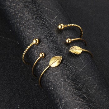 Tocona 3PCS/Set Opening Leaf Twist Cuff Bracelets Set Gold Alloy Adjustable Bracelet Bangle for Women Boho Jewelry 6128
