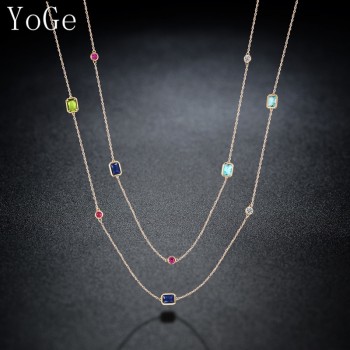YoGe P1179Y Luxury multicolour crystal stones necklace,womens fashion colourful long sweater chain dress party accessories