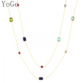 YoGe P1179Y Luxury multicolour crystal stones necklace,womens fashion colourful long sweater chain dress party accessories
