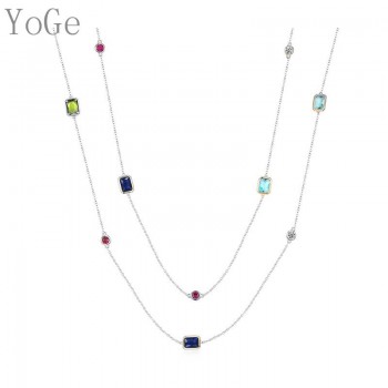 YoGe P1179Y Luxury multicolour crystal stones necklace,womens fashion colourful long sweater chain dress party accessories