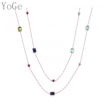 YoGe P1179Y Luxury multicolour crystal stones necklace,womens fashion colourful long sweater chain dress party accessories