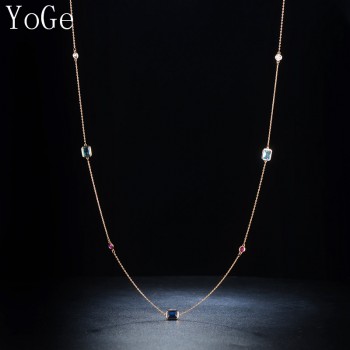 YoGe P1179Y Luxury multicolour crystal stones necklace,womens fashion colourful long sweater chain dress party accessories