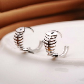 NEHZY Silver fish bone pierced earrings retro fashion jewelry gift new high quality lady cute little fish Hoop Earrings