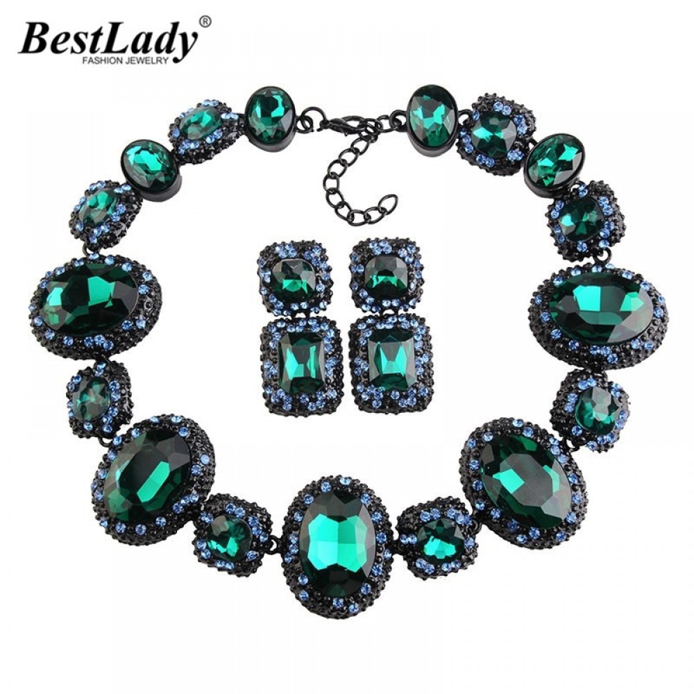 Best lady 2016 Newest Bridal Jewelry Crystal Gem Rhinestone Geometric Luxury Statement Luxury Maxi Choker Collier Necklace 3495