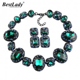 Best lady 2016 Newest Bridal Jewelry Crystal Gem Rhinestone Geometric Luxury Statement Luxury Maxi Choker Collier Necklace 3495