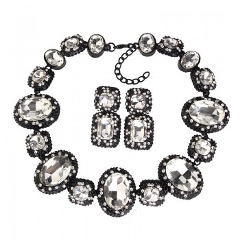 Best lady 2016 Newest Bridal Jewelry Crystal Gem Rhinestone Geometric Luxury Statement Luxury Maxi Choker Collier Necklace 3495