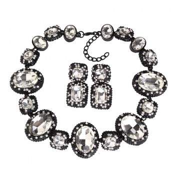 Best lady 2016 Newest Bridal Jewelry Crystal Gem Rhinestone Geometric Luxury Statement Luxury Maxi Choker Collier Necklace 3495