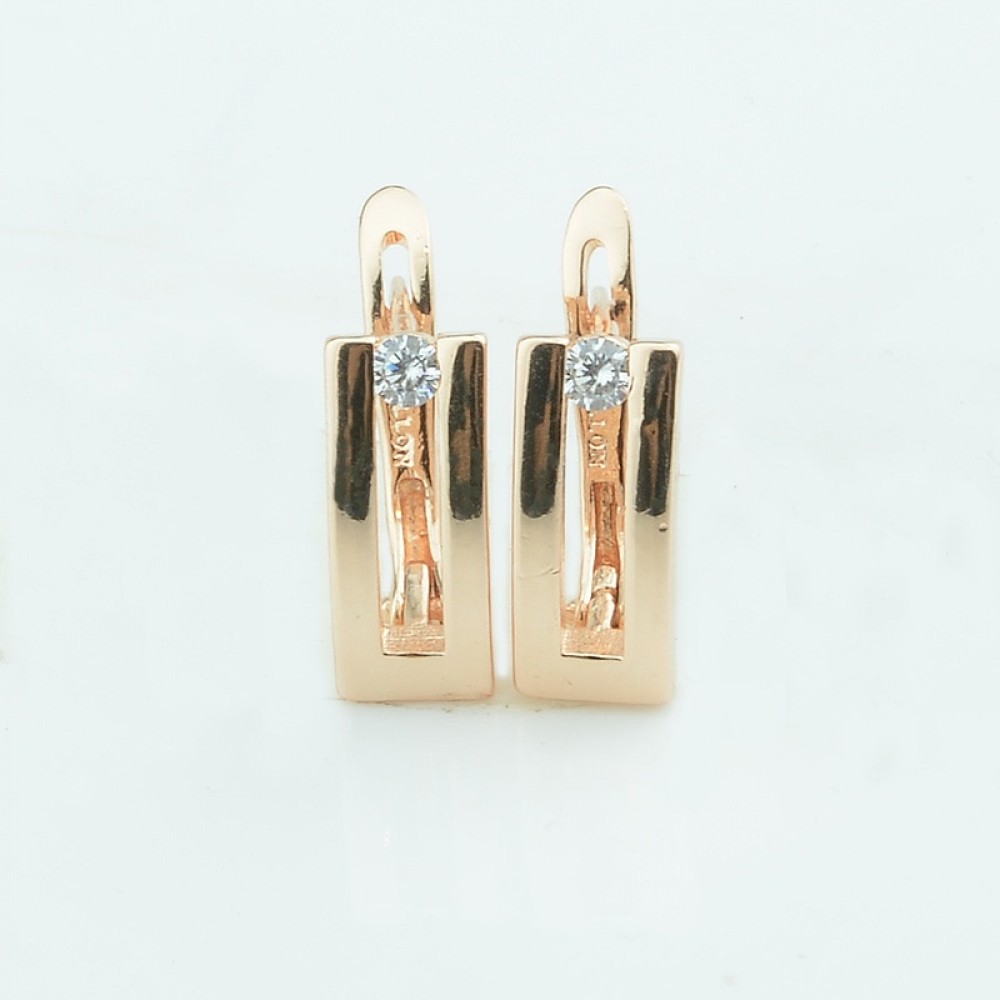 Fashion Jewelry 7MM Width Women 585 Gold Color Earrings One Cubic Zircon Square Shaped Drop Earring