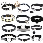 QIMING Sexy Leather Choker Necklace Women Harajuku Kawaii Silver Metal Fashion Turkish Jewelry Punk Gothic Necklace For Girls