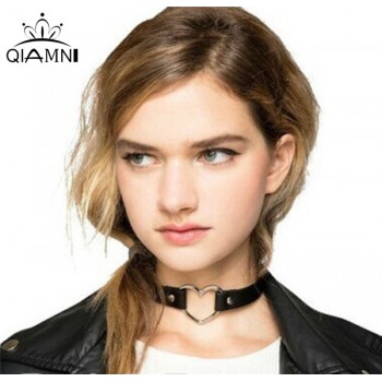 QIMING Sexy Leather Choker Necklace Women Harajuku Kawaii Silver Metal Fashion Turkish Jewelry Punk Gothic Necklace For Girls